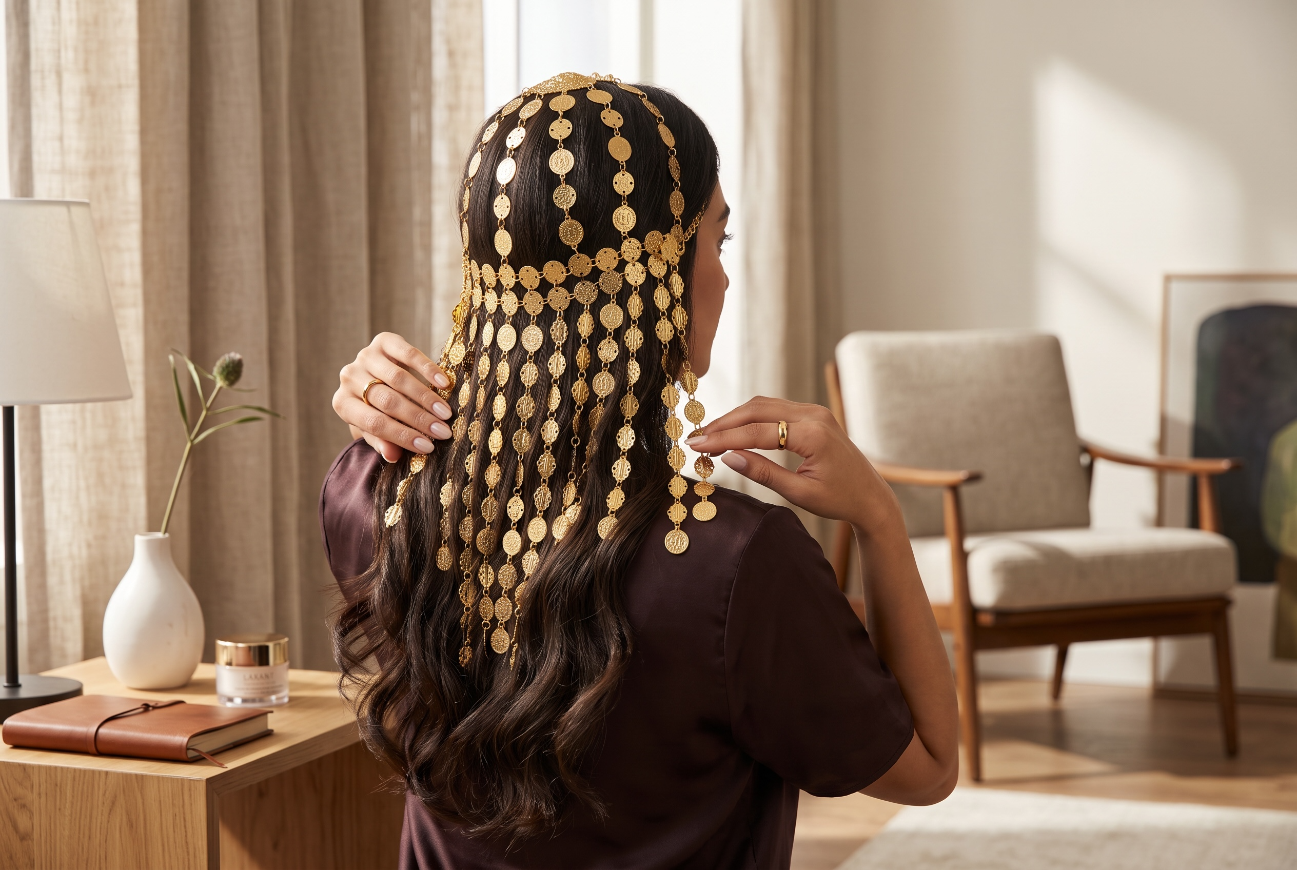 Gold-Tone Coin Headpiece – Afghan, Arab & Middle Eastern Hair Jewelry 031