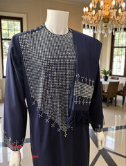 Small Navy Blue Afghan Parahan Tunban 3-Piece Set with Shesha Work