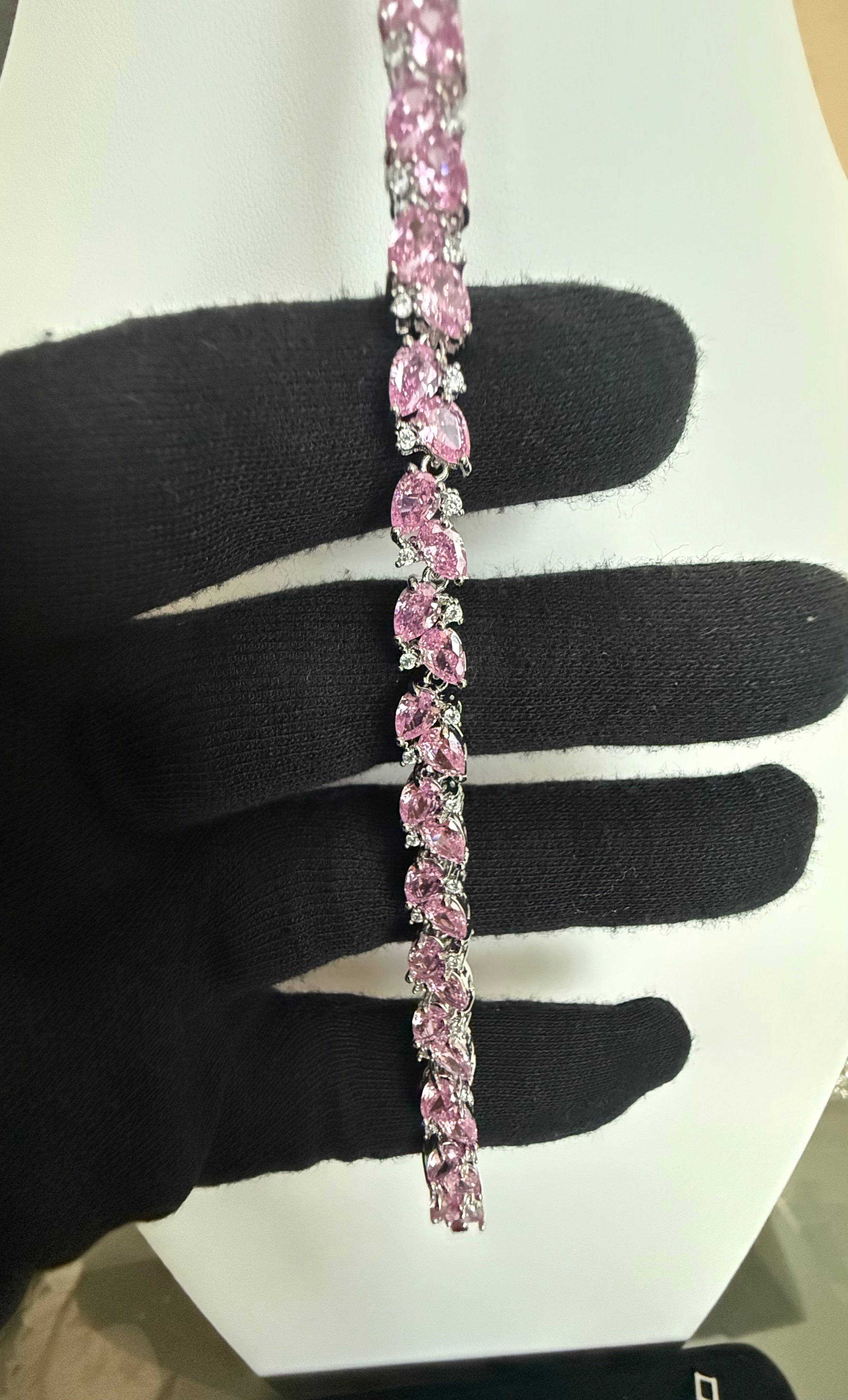 Pink Crystal Tennis Bracelet for Women – Silver Tone Statement Bracelet – Luxury Gift Bracelet 7244