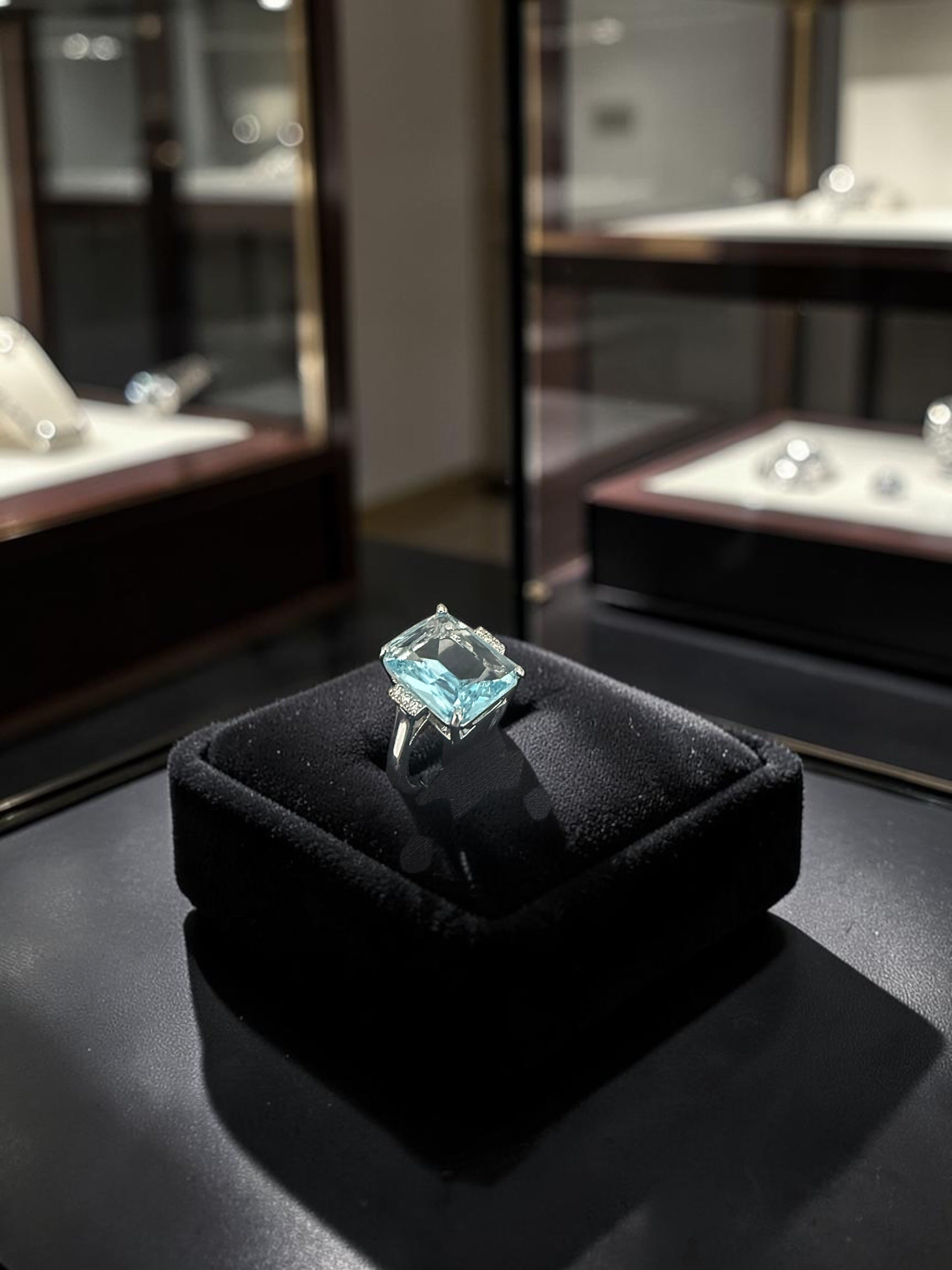 Elegant Emerald Cut Sky Blue Zircon Cocktail Ring for Women – Silver Plated Statement Engagement & Wedding Ring S6