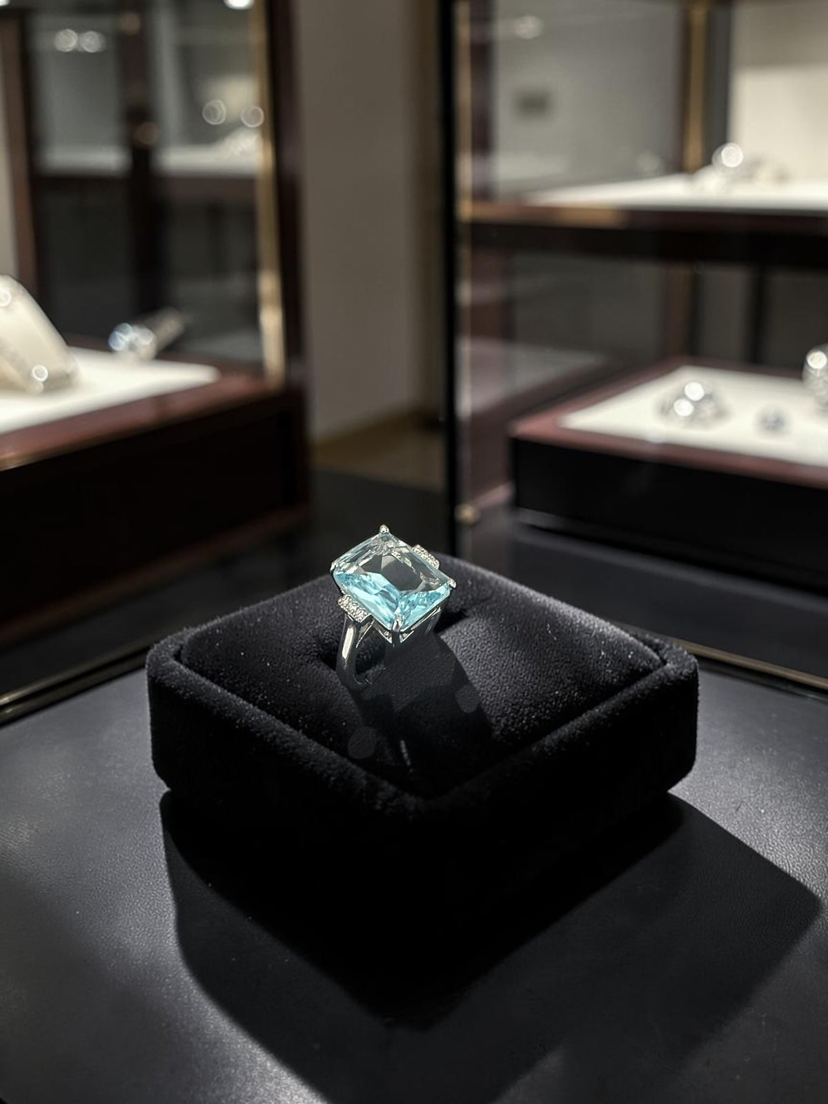 Elegant Emerald Cut Sky Blue Zircon Cocktail Ring for Women – Silver Plated Statement Engagement & Wedding Ring S6