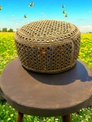 Handcrafted Brown Embroidered Cap with Mirror Work – Traditional Afghan Men’s Hat #2793