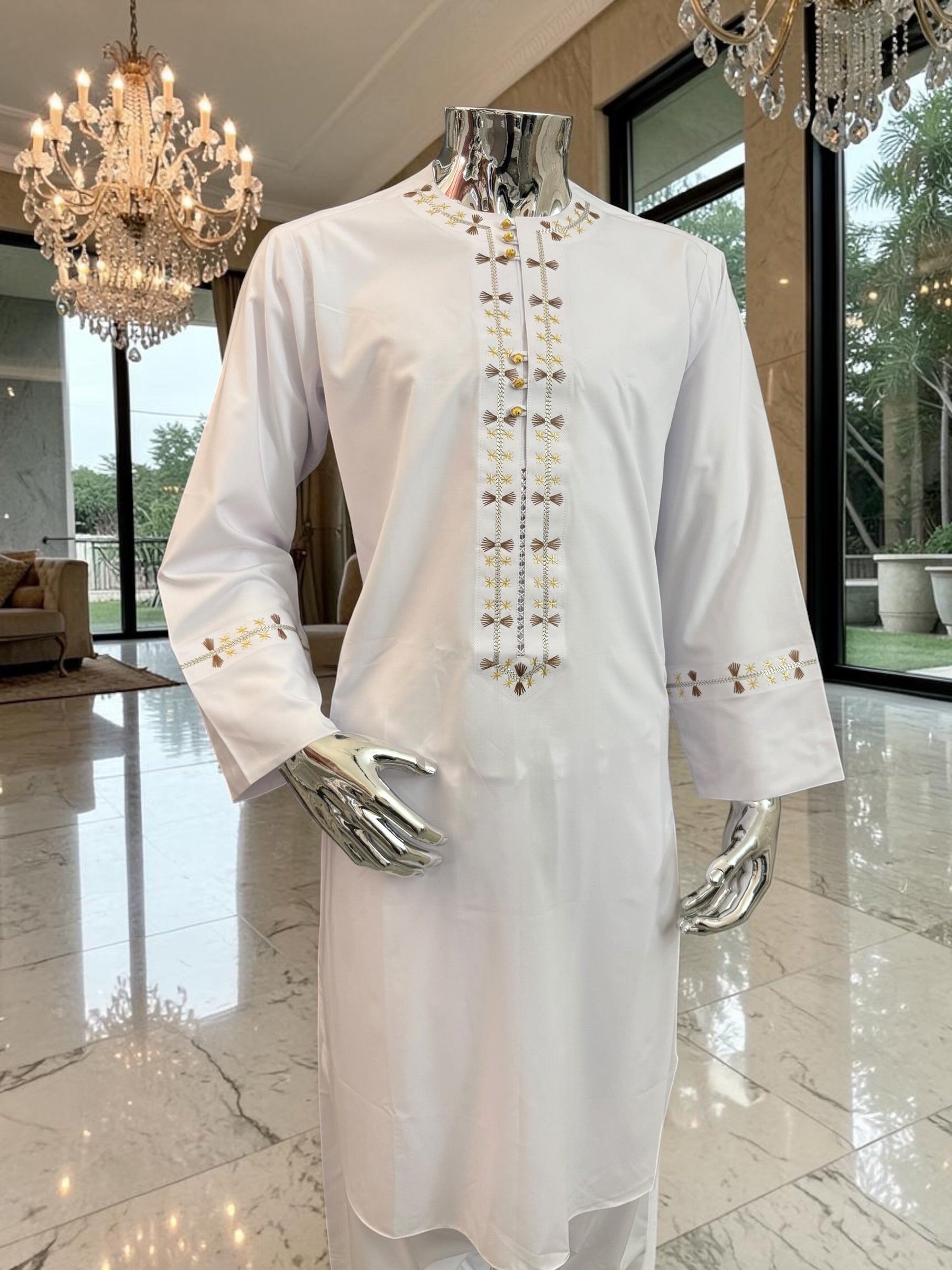 Large White Afghan Parahan Tunban Set – Hand & Machine Embroidery Yakhan Traditional Mens Outfit