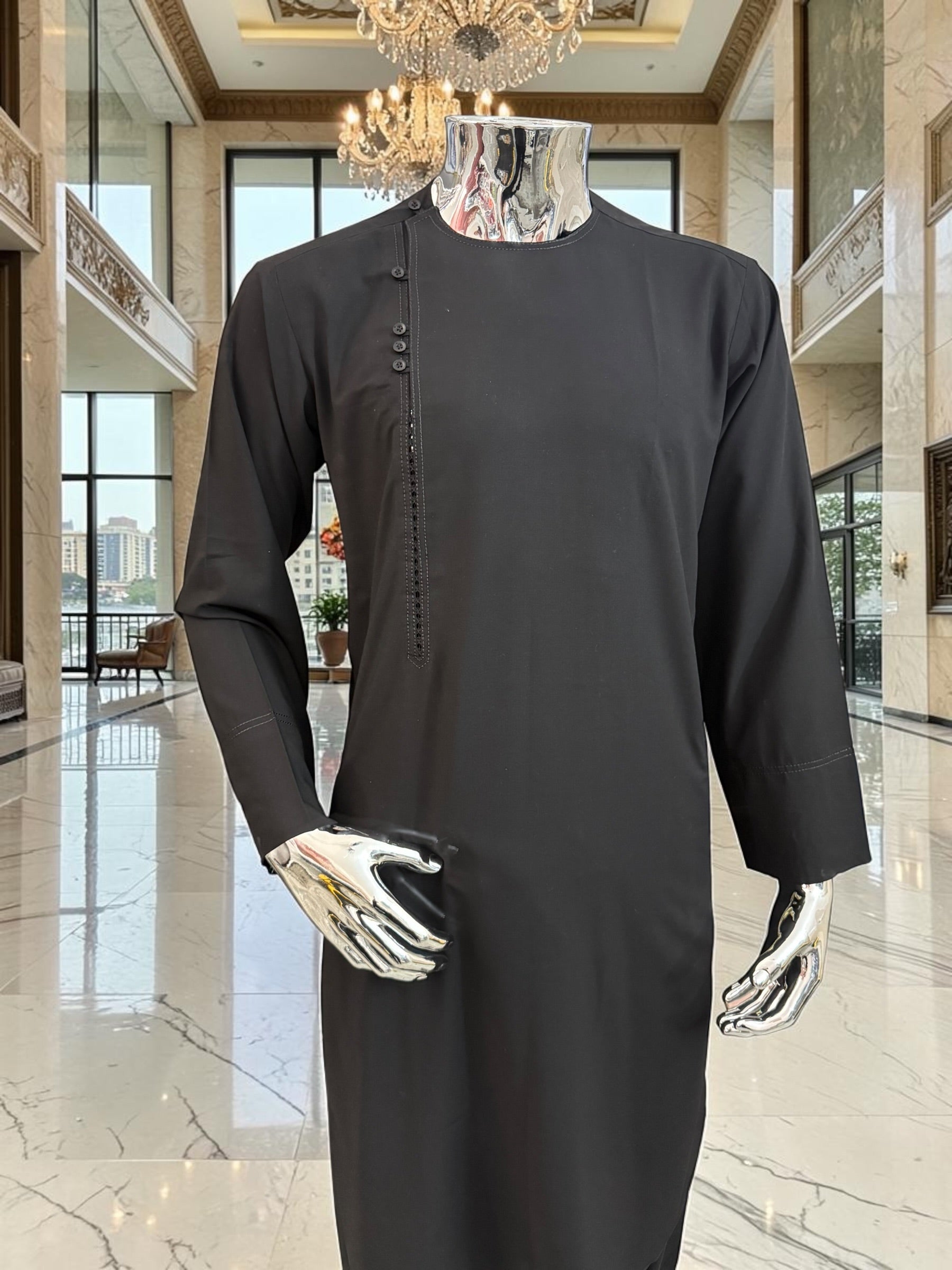 Men’s Black Qasimi Parahan Tunban – Traditional Afghan 2-Piece Outfit, Small–XL