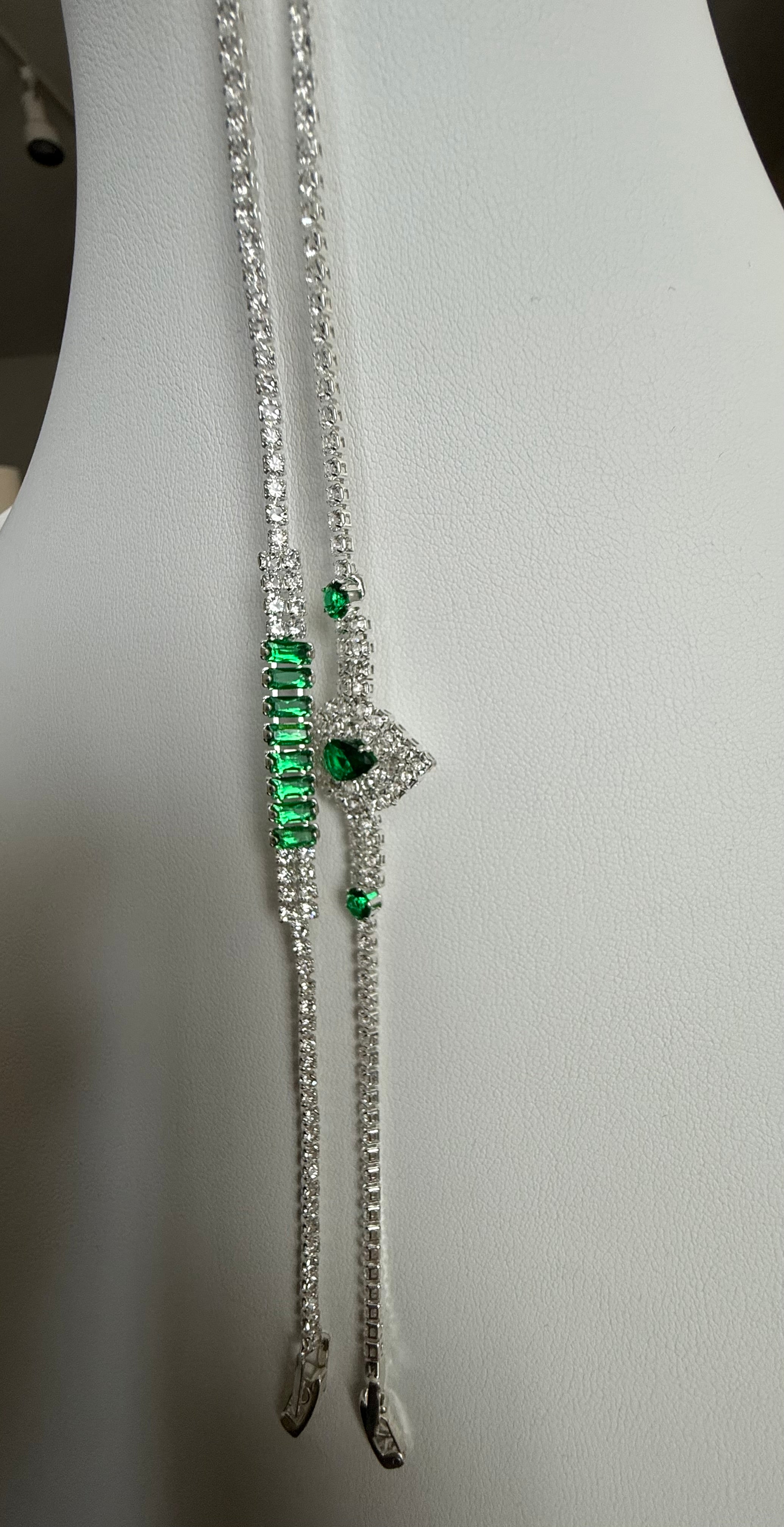 Emerald Green Crystal Double Bracelet Set – Silver Tone Pear & Baguette Statement Bracelets 7106