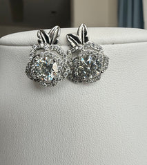 Moissanite Rose Flower Stud Earrings – Round Cut Floral Statement Earrings 7162