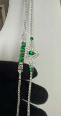 Emerald Green Crystal Double Bracelet Set – Silver Tone Pear & Baguette Statement Bracelets 7106