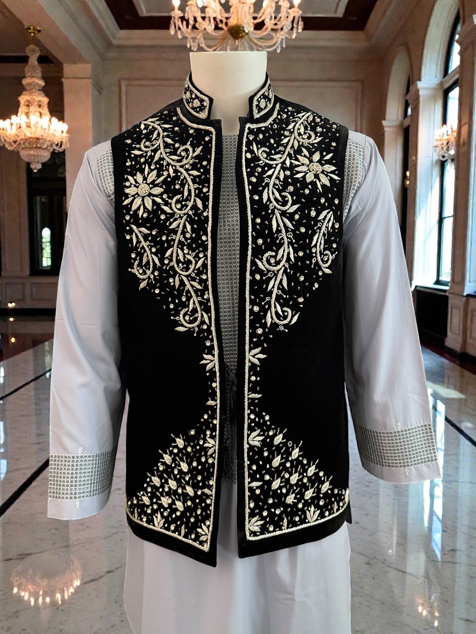 Black Embroidered Waistcoat – Medium