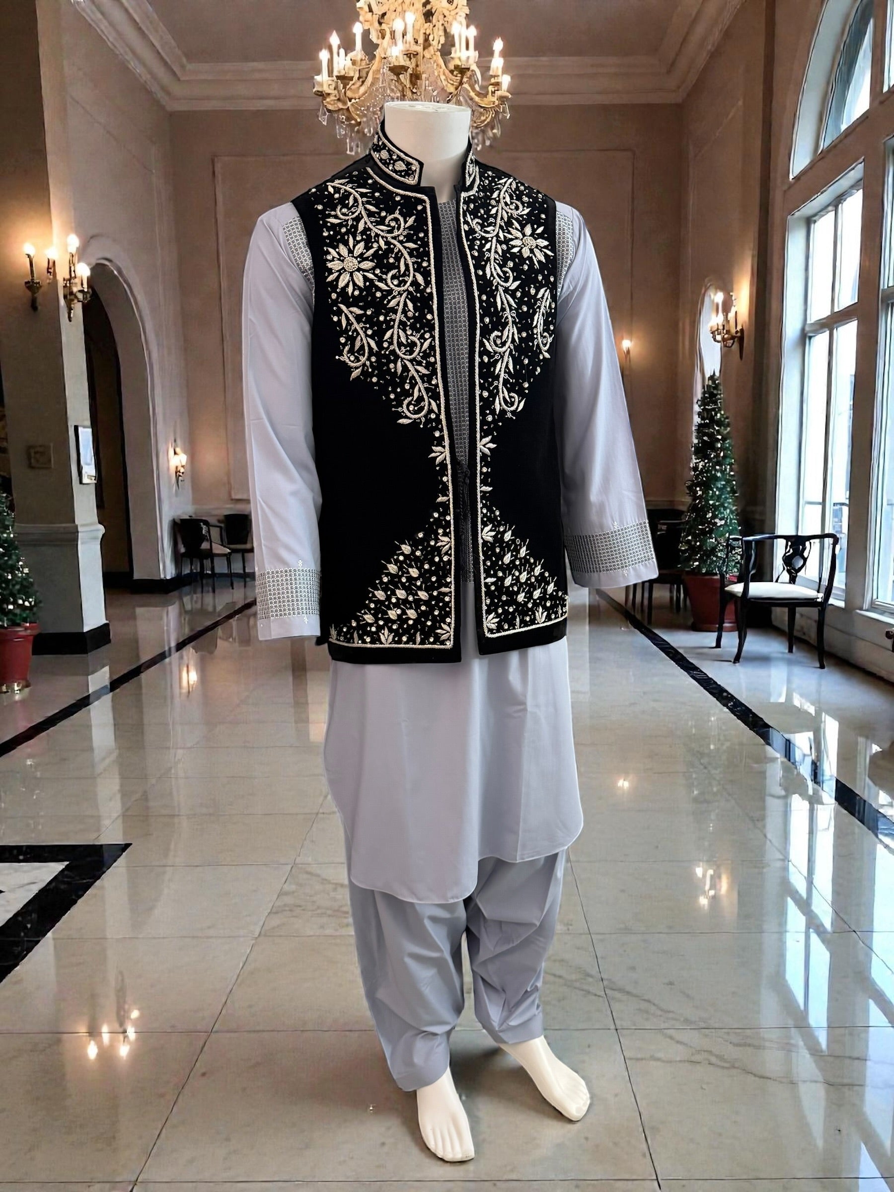 Black Embroidered Waistcoat – Medium