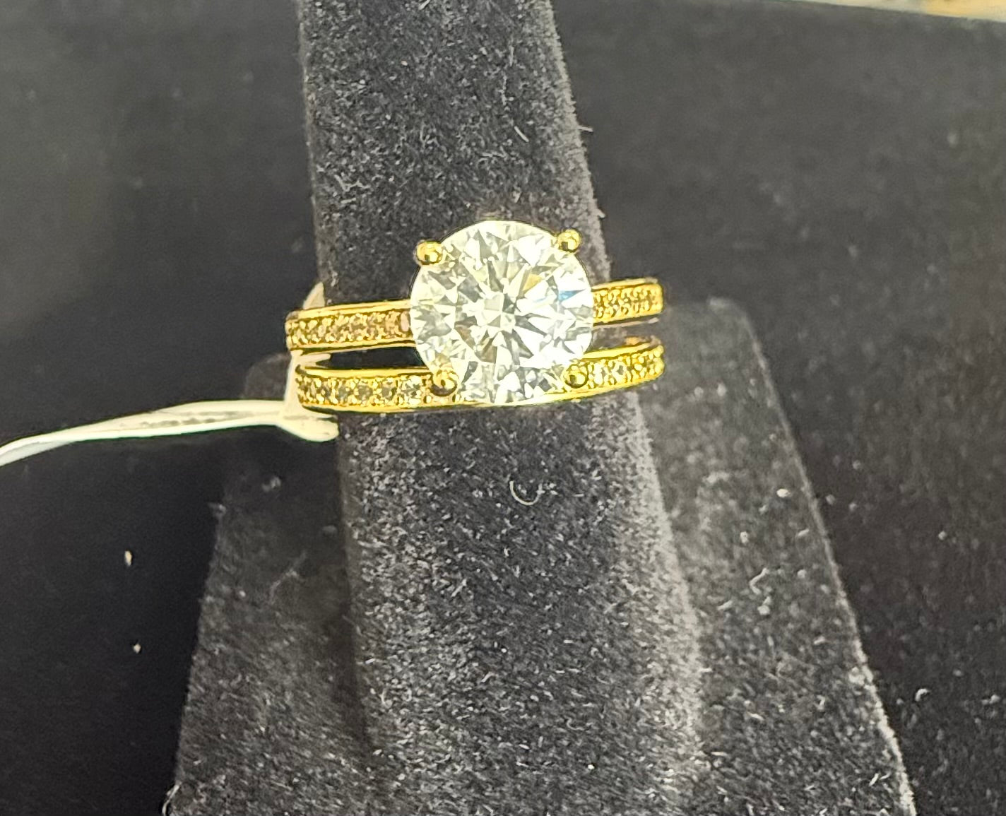Size 6 Gold-Tone Sterling Silver Moissanite Bridal Ring Set – Round-Cut Solitaire 6014