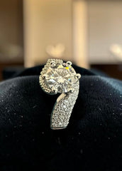 Adjustable Moissanite Statement Ring for Women – Round Cut Crossover Pavé Ring, High-Quality Brass, GRA Certificate & Gift Box Included 7056