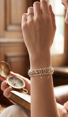 Champagne Crystal Double Row Tennis Bracelet – Silver Tone Statement Bracelet 7108