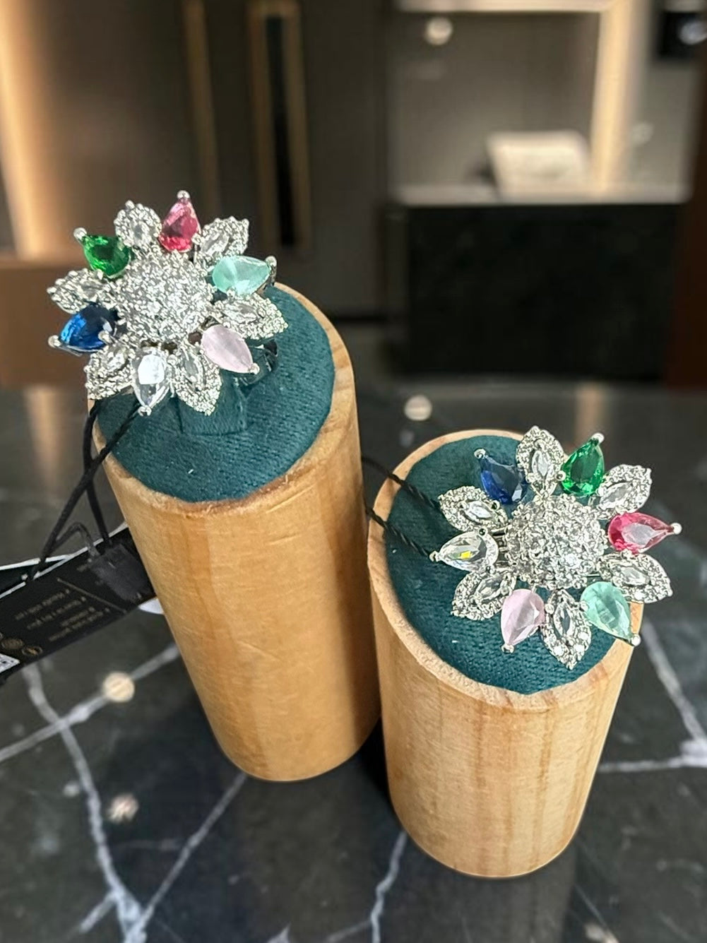American Diamond Floral Statement Ring – Adjustable Pear-Cut Crystal Cocktail Ring, 7 Colors, Gift Box Included