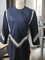 Men’s Navy Blue Parahan Tumban with Beige Embroidery Small