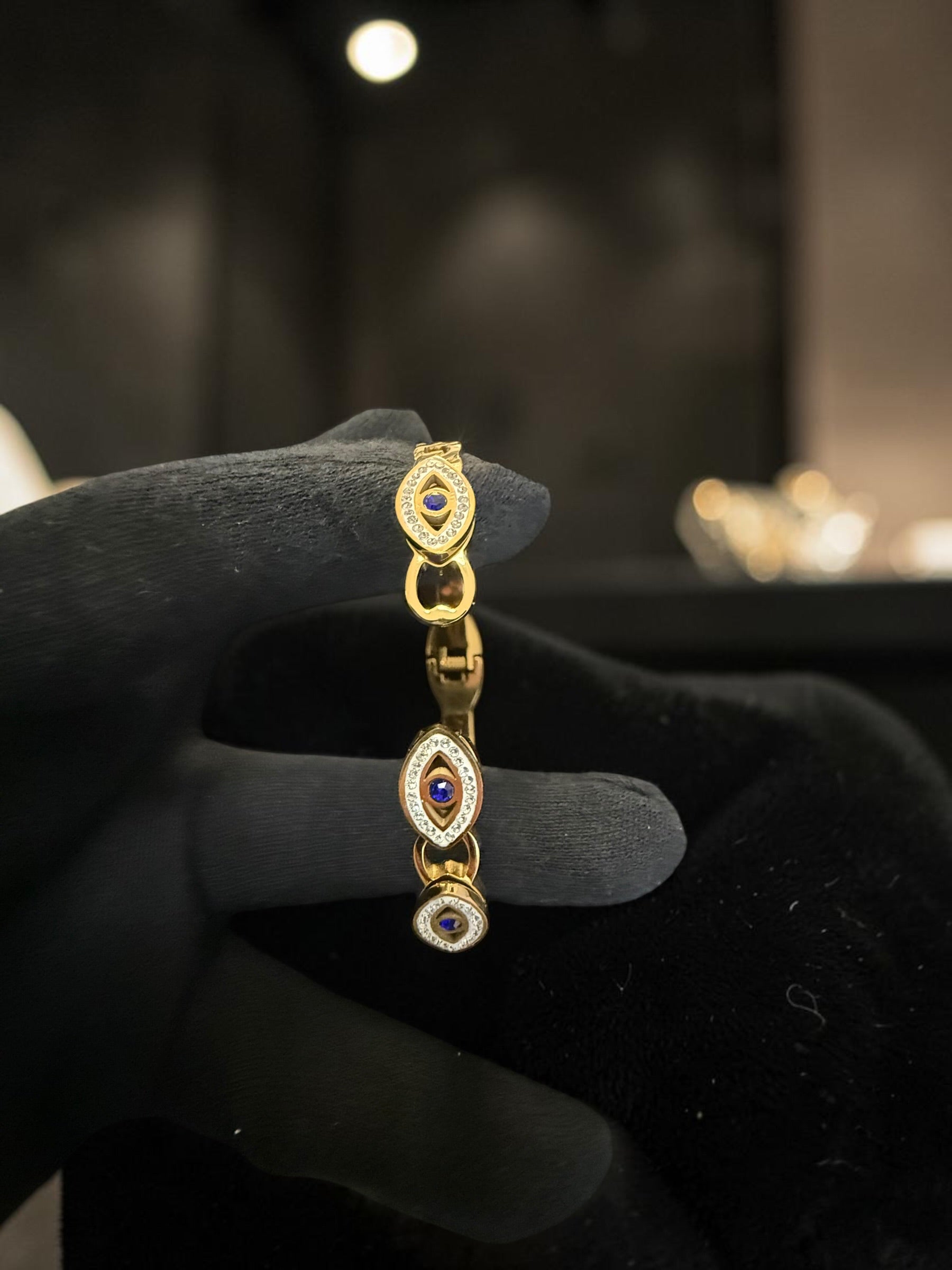 Gold-Tone Stainless Steel Evil Eye Bangle for Women 8024