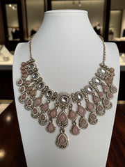 Blush Pink Kundan Half Bridal Jewelry Set – 6-Piece Necklace, Earrings, Sheeshphool, Nath & Adjustable Rings 6058