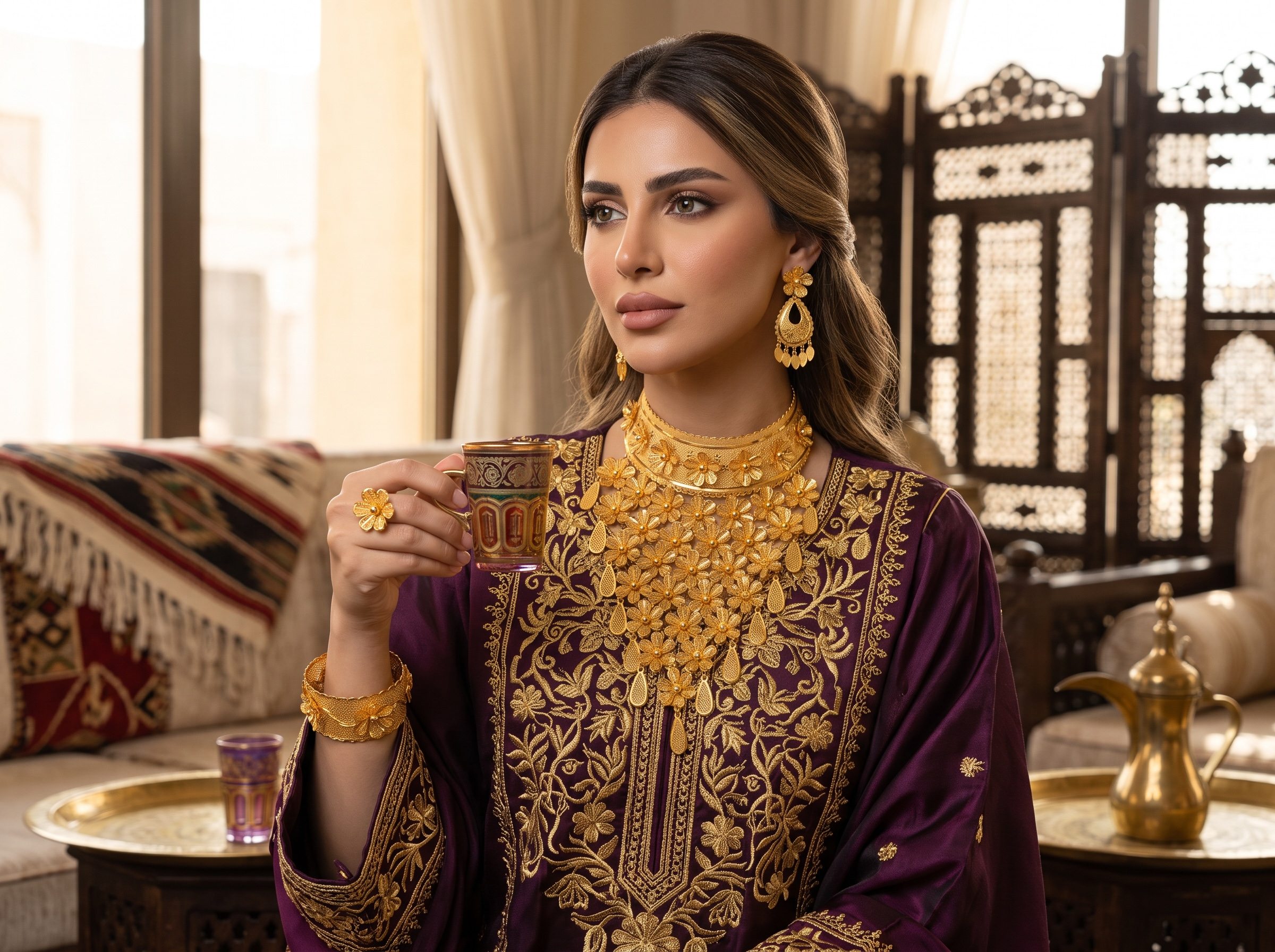 24K Gold-Plated Floral Bridal Jewelry Set – Necklace, Earrings, Bracelet & Ring 039