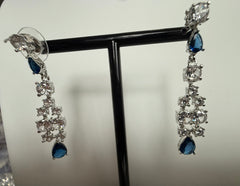 Luxury Sapphire Blue Crystal Statement Necklace & Drop Earrings Set | Silver Tone | Gift Ready Black Box | Elegant Bridal & Evening Jewelry  6053