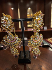 Pink Indian Pakistani Afghan Bridal Jewelry Set with Earrings & Maang Tikka | Gold Tone Crystal Rhinestone Necklace Set | Gift Box Included 7012