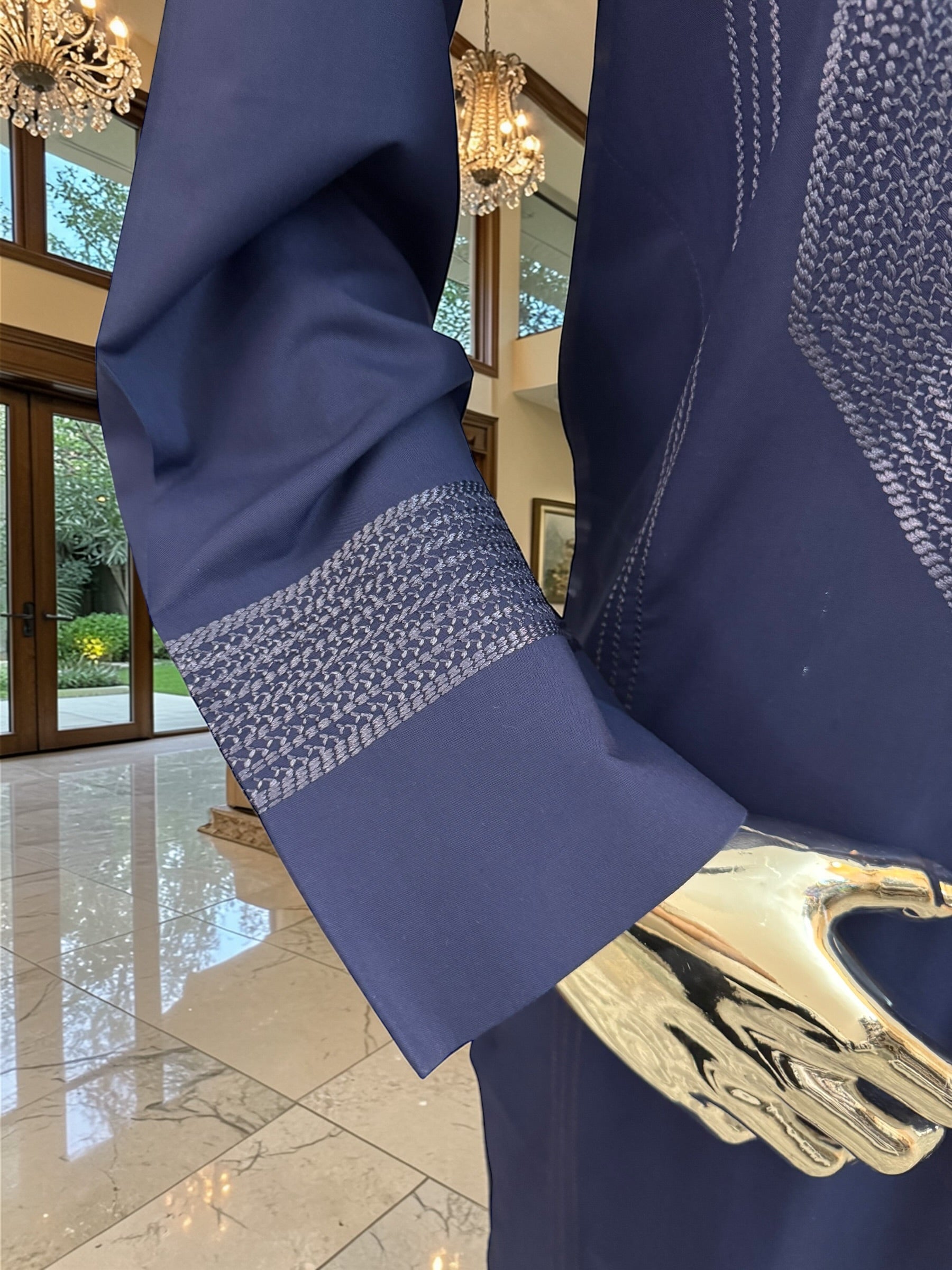 Traditional Afghan Parahan Tunban with Machine Embroidery – Navy Blue – XS