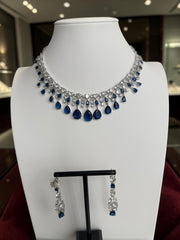 Luxury Sapphire Blue Crystal Statement Necklace & Drop Earrings Set | Silver Tone | Gift Ready Black Box | Elegant Bridal & Evening Jewelry  6053