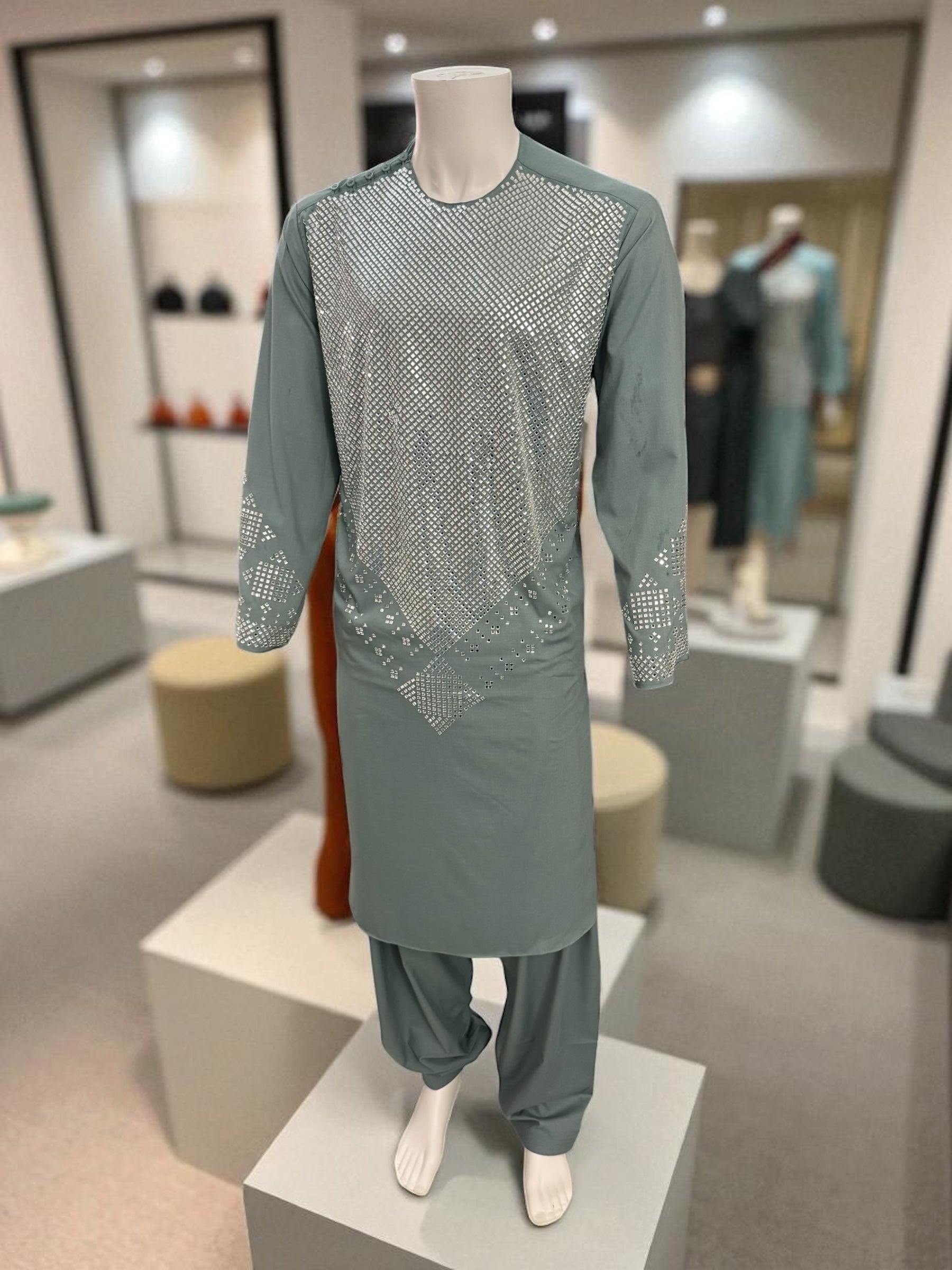 Sage Green Kameez Shalwar Set