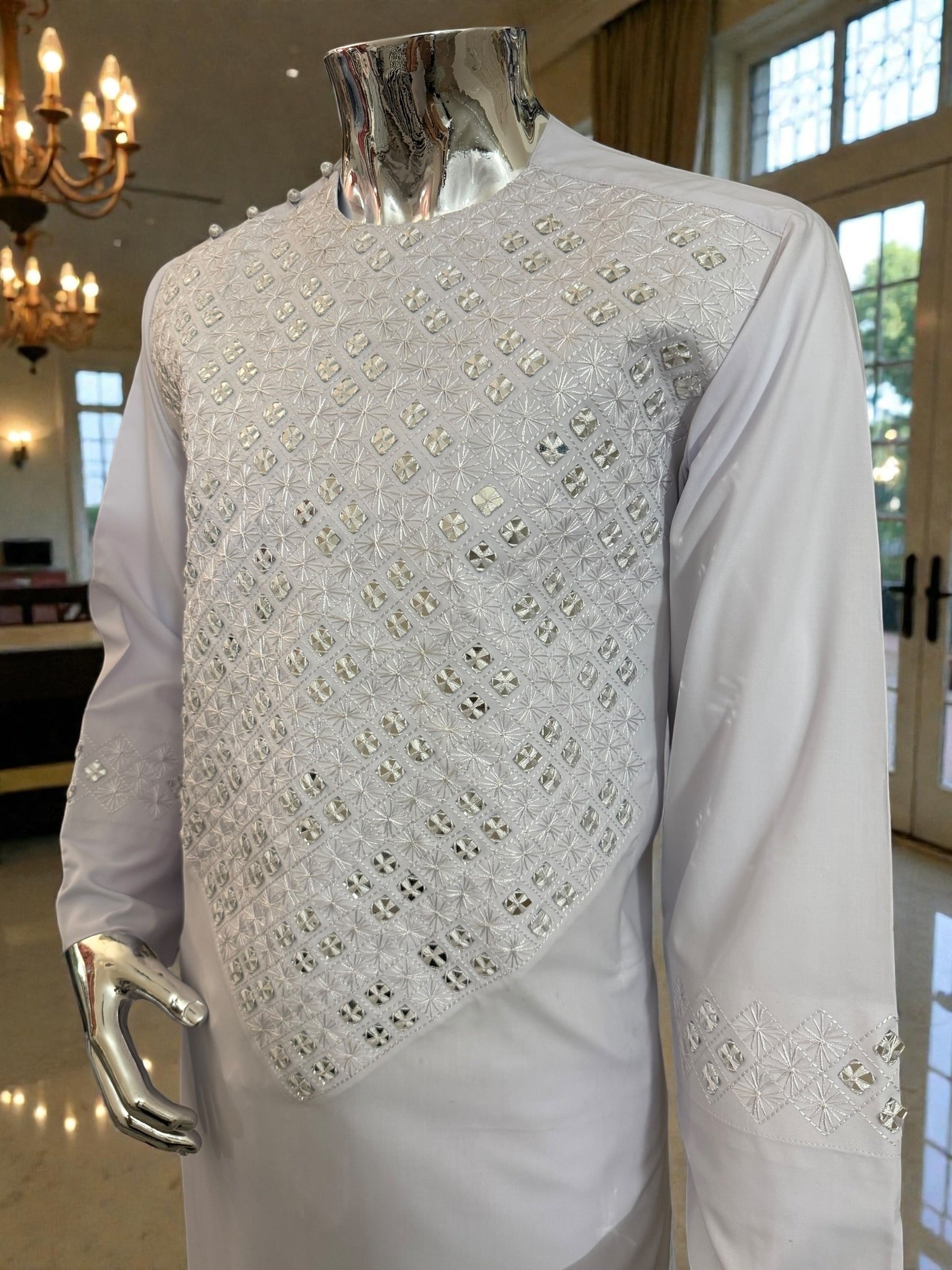 Medium Men’s White Afghan Groom Outfit – 3-Piece Elegant Set