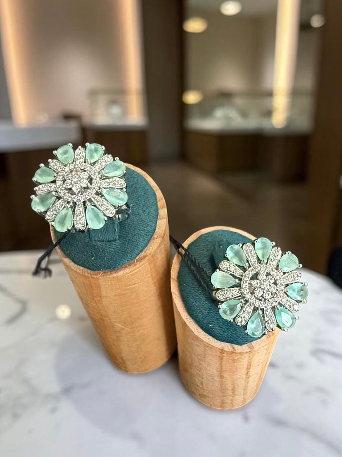 American Diamond Floral Statement Ring – Adjustable Pear-Cut Crystal Cocktail Ring, 5 Colors, Gift Box Included