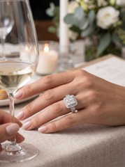 S925 Sterling Silver Princess Cut Halo Ring – Size 10 | Sparkling Statement Engagement Ring | Gift Box Included 043