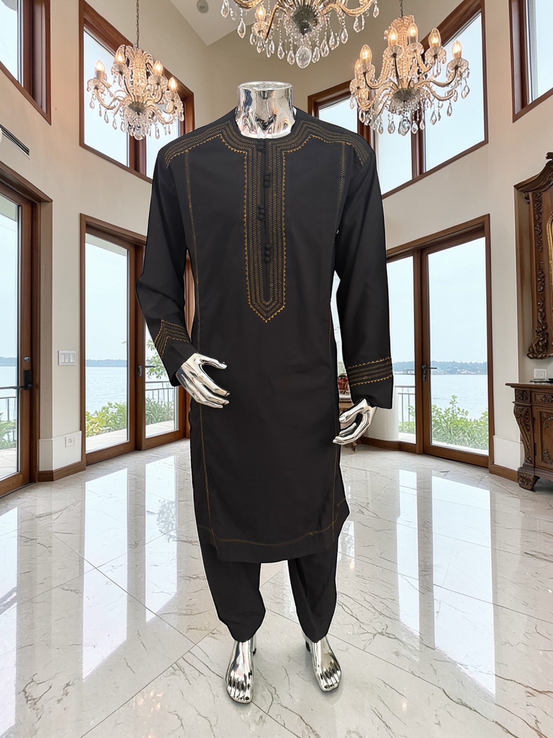 Large Afghan Parahan Tunban with Traditional Embroidery – Black