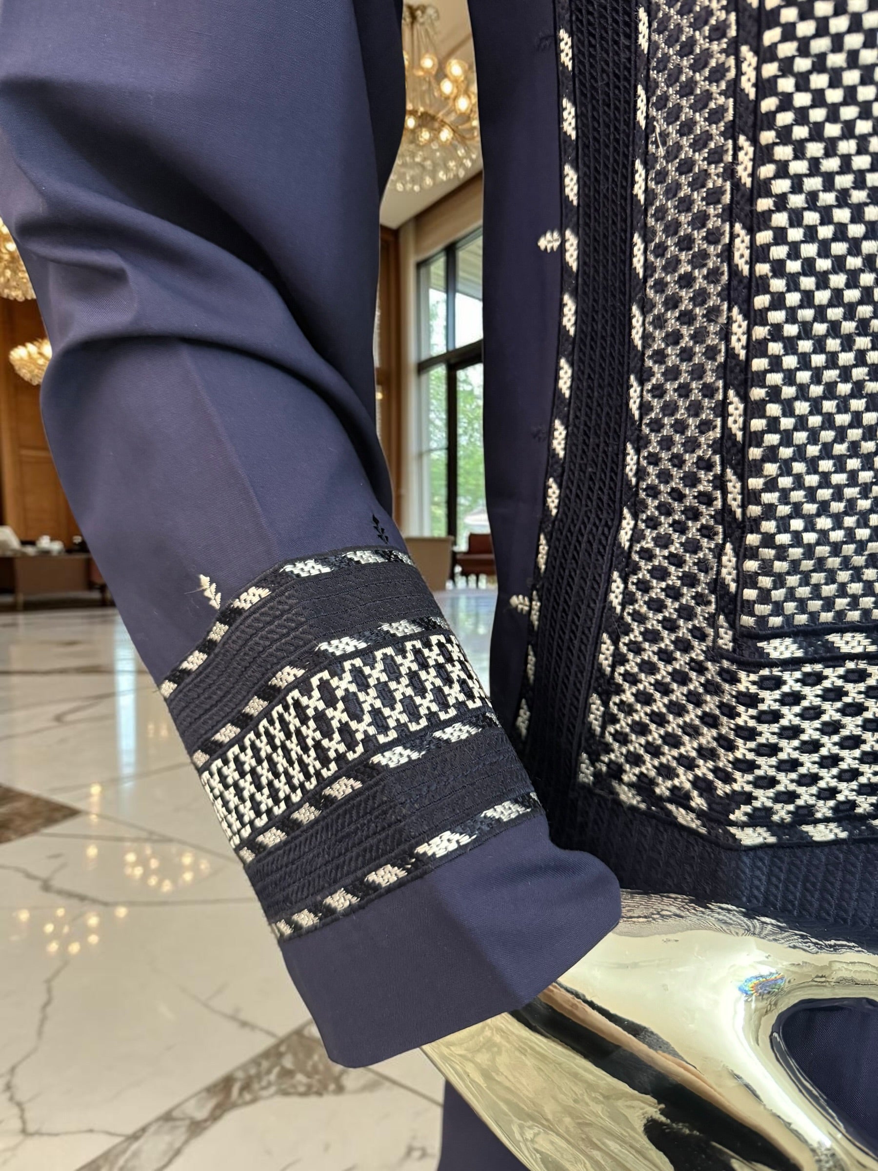 Large Navy Blue Afghan Parahan Tunban Set with Premium Machine Embroidery