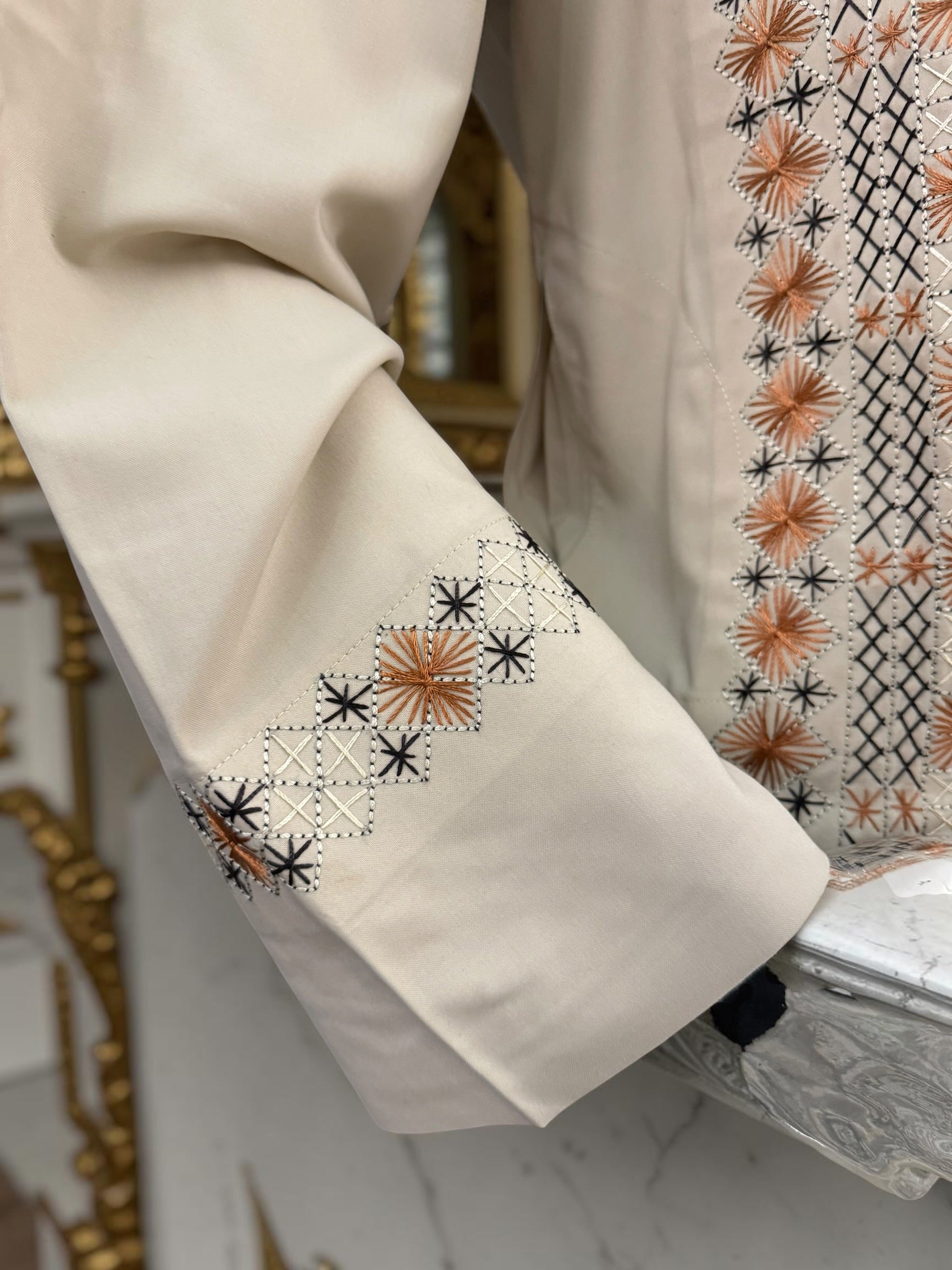 Men’s Cream Hand-Embroidered Afghan Parahan Tunban with Shawl – 3-Piece Set 5023