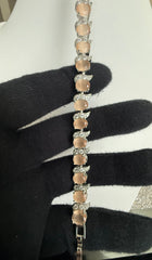 Blush Peach Crystal Leaf Bracelet – Silver Tone Elegant Sparkling Link Jewelry 7103