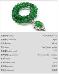 Natural Green Agate Beaded Necklace with Oval Pendant – Silver-Plated Brass and Zirconia Accent Statement Jewelry 6008