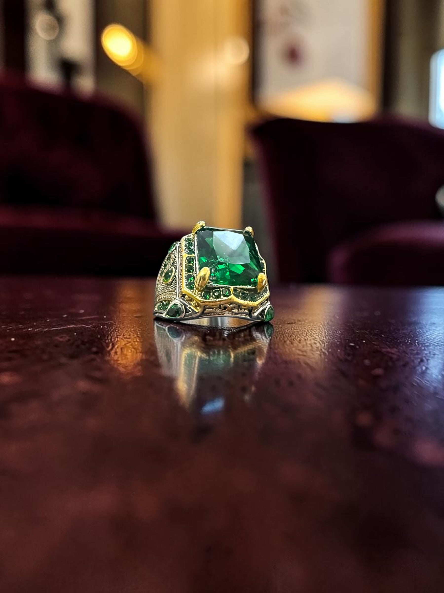 Turkish Inspired Signet Ring for Men – Blue, Green & Red Zircon Statement Ring | Vintage Ottoman Style Silver Plated Unisex Jewelry