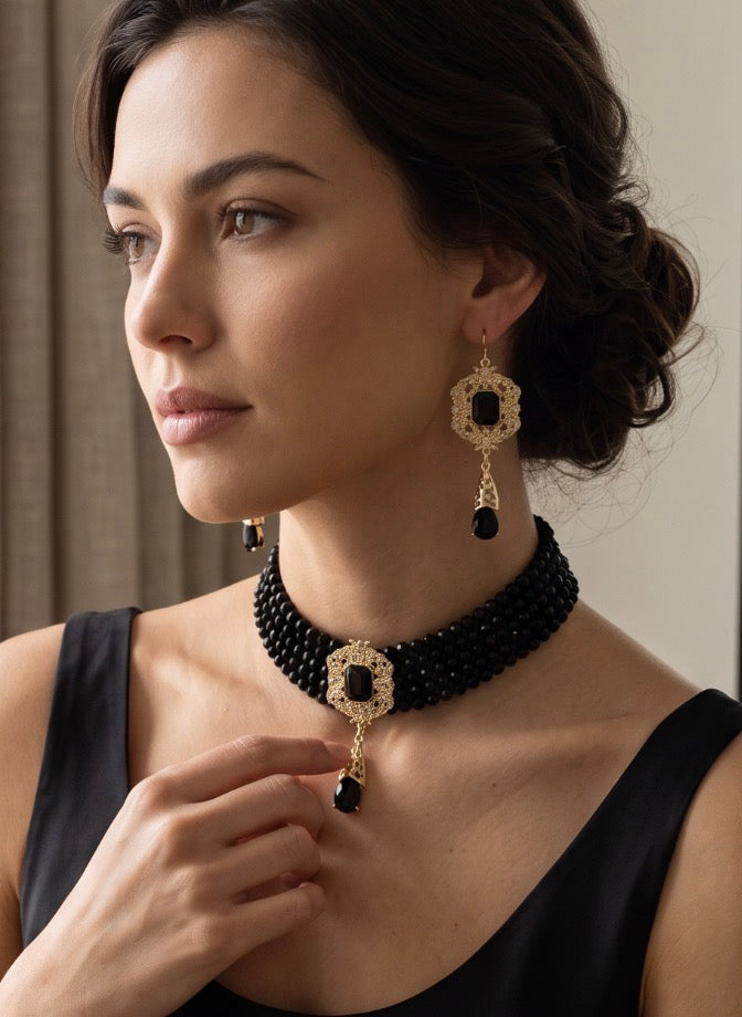 2-Piece Beaded Choker Necklace & Earrings Set – 7 Color Options