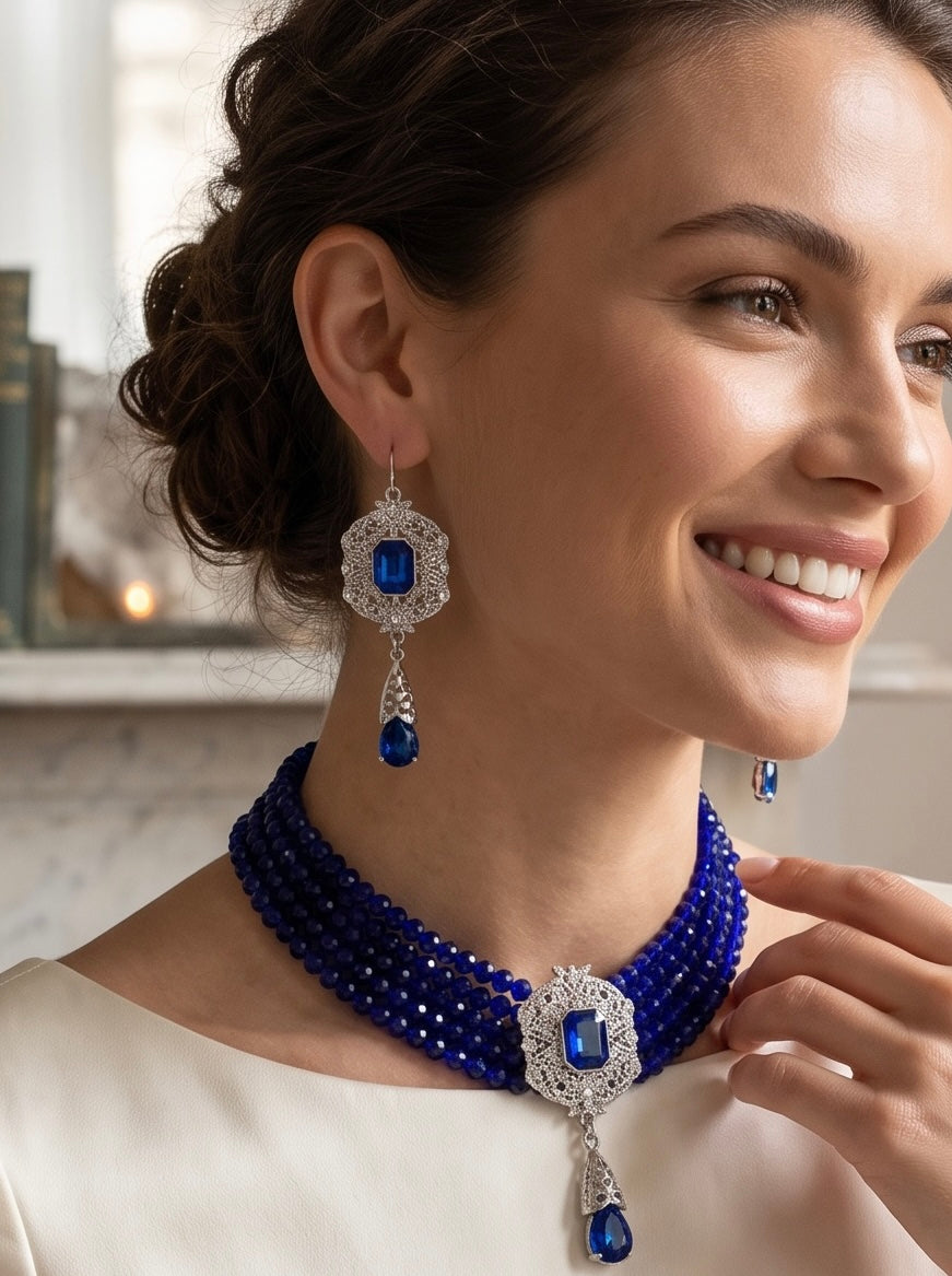 2-Piece Beaded Choker Necklace & Earrings Set – 7 Color Options