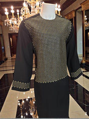 X-Large Black Afghan Parahan Tunban for Men with Machine Embroidery