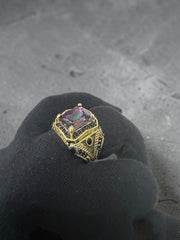 Turkish-Inspired Mystic Rainbow Zircon Men’s Ring – Vintage Ottoman Style Silver-Plated Statement Ring R2