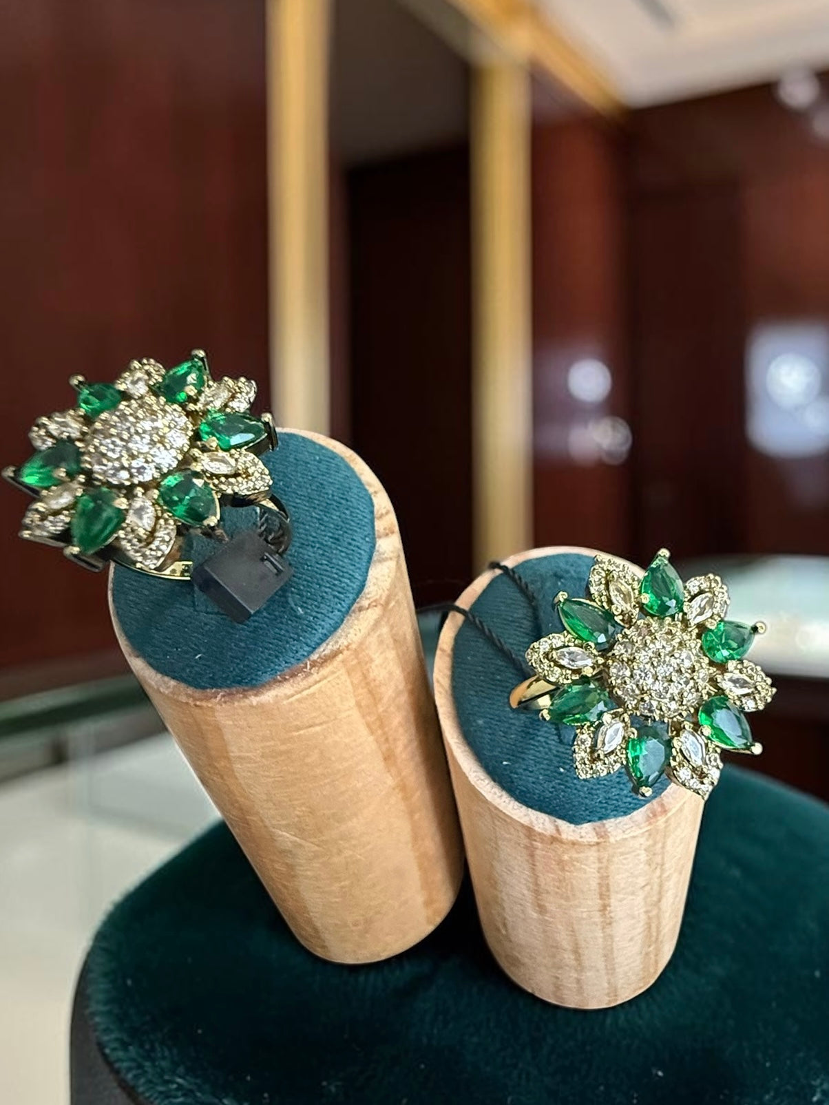 Adjustable American Diamond Floral Statement Ring | Gold-Tone Brass | 6 Color Options | Gift Box Included | Indian Pakistani Afghan Jewelry