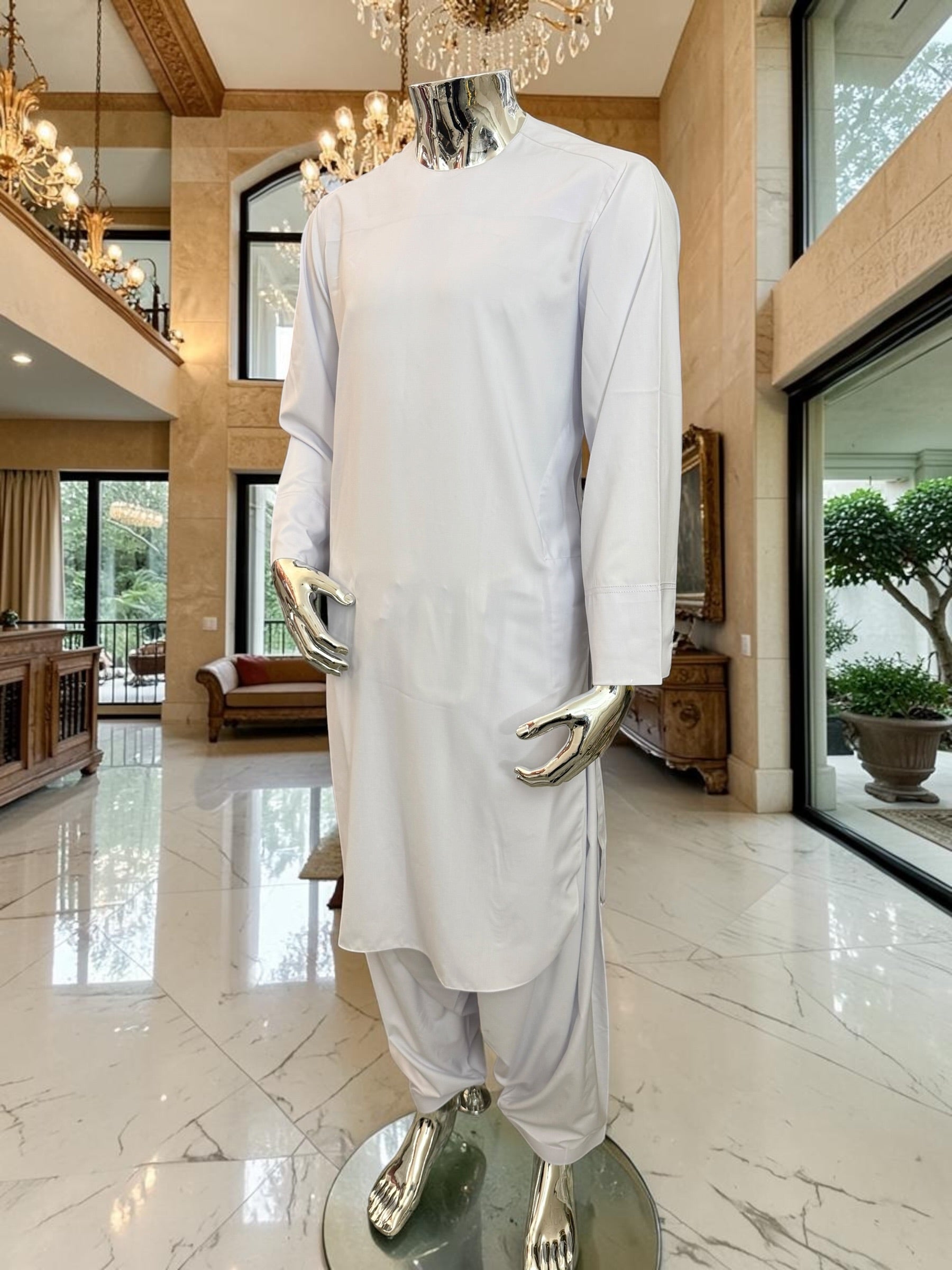 Men’s White Shoulder-Button Parahan Tunban – Small To XL