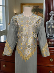 Men’s Sage Green Kameez – Sage Green with Gold Machine Embroidery | XL Size Afghan Traditional Wear