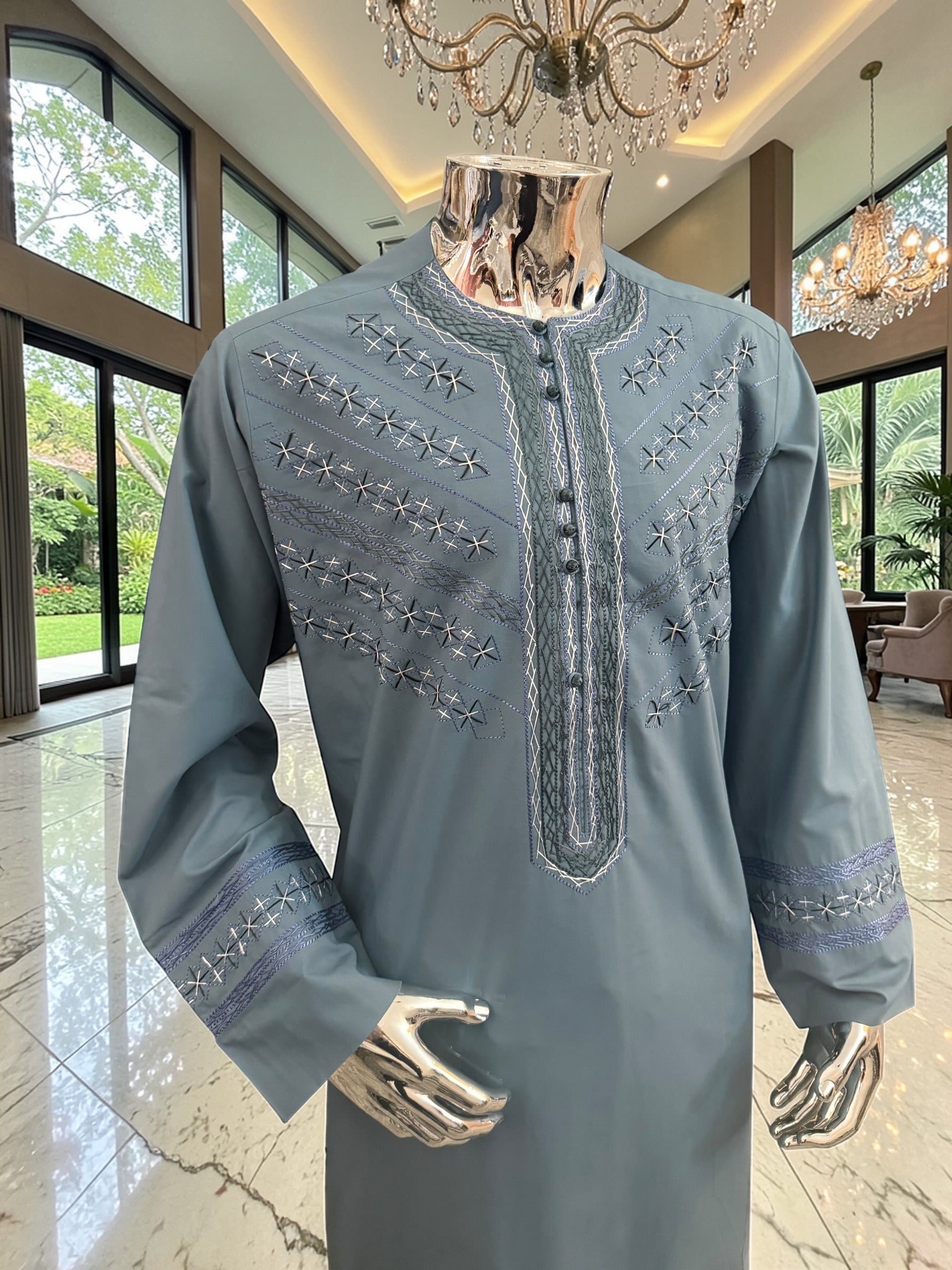 X-Large Teal Afghan Parahan Tunban with Hand Embroidery Traditional Men’s Outfit
