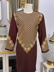 Men’s Maroon Kameez – Maroon with Gold Geometric Machine Embroidery | XL Afghan Traditional Wear