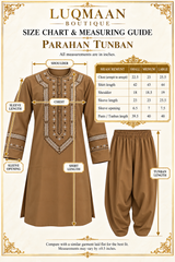 Men’s Brown Hand-Embroidered Afghan Parahan Tunban with Matching Shawl in Small, Medium, or Large