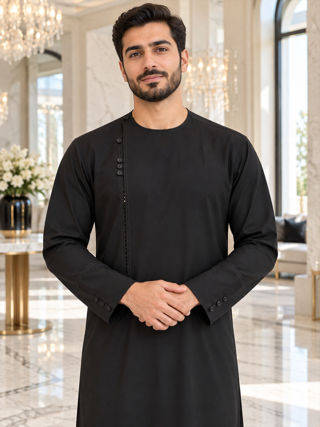 Men’s Black Qasimi Parahan Tunban – Traditional Afghan 2-Piece Outfit, Small–XL