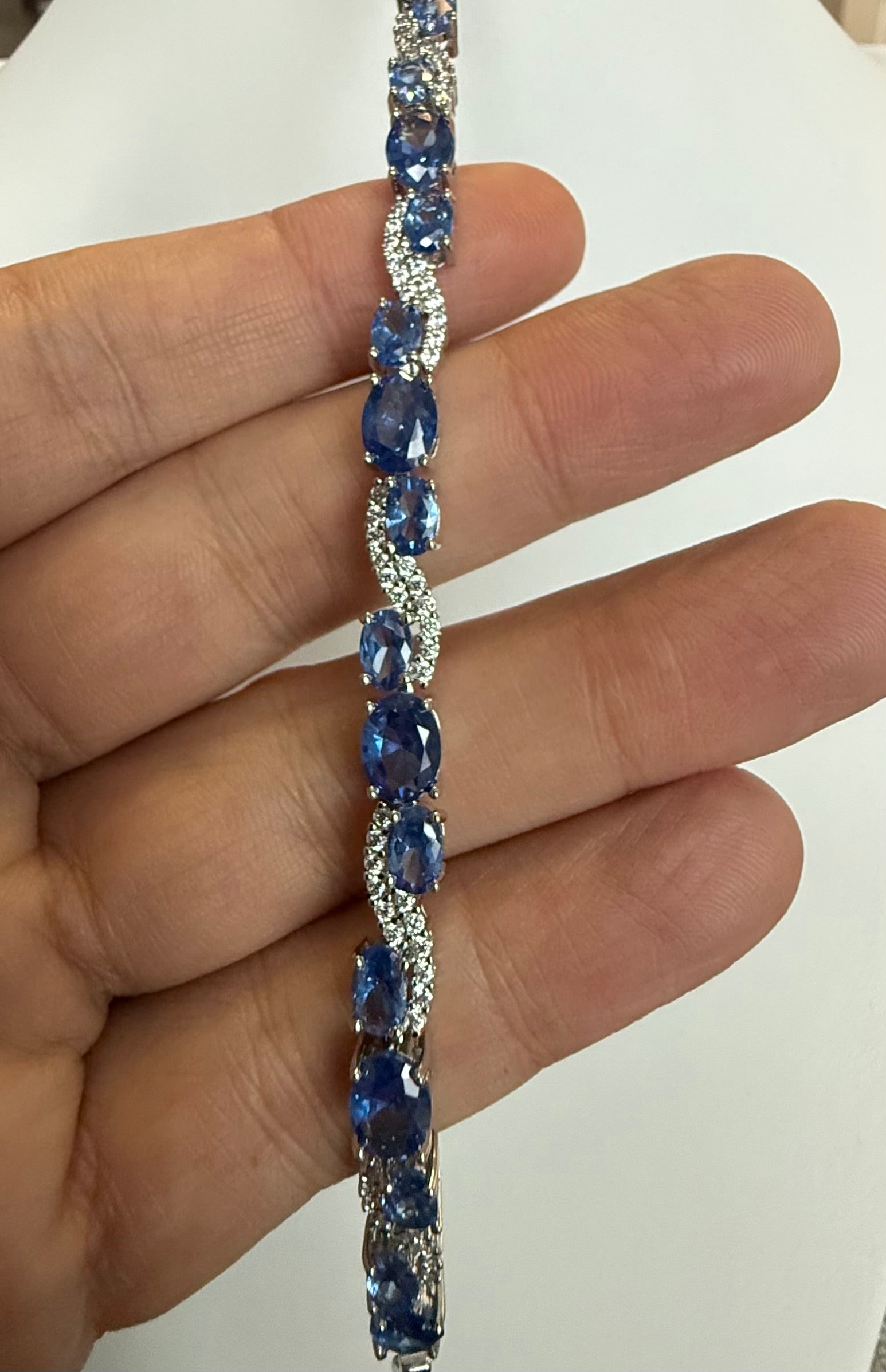 Royal Blue Crystal Wave Tennis Bracelet – Silver Tone Oval Stone Sparkling Bracelet Jewelry Gift Box Included 7080