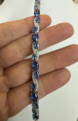Royal Blue Crystal Wave Tennis Bracelet – Silver Tone Oval Stone Sparkling Bracelet Jewelry Gift Box Included 7080