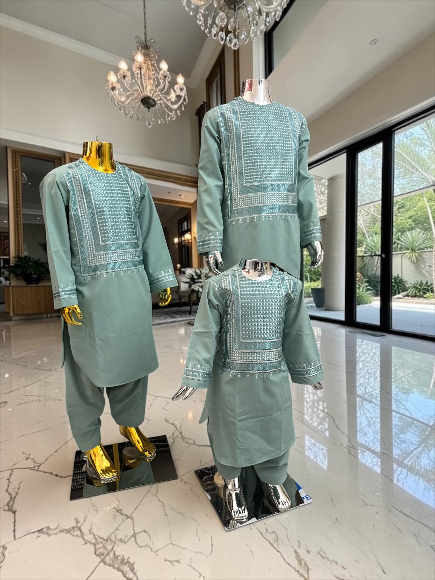 Kids Afghan Parahan Tunban Set – Premium Embroidered Traditional Afghan Outfit for Boys | Sage Green Eid & Wedding Wear (1–12 Years) Design #24