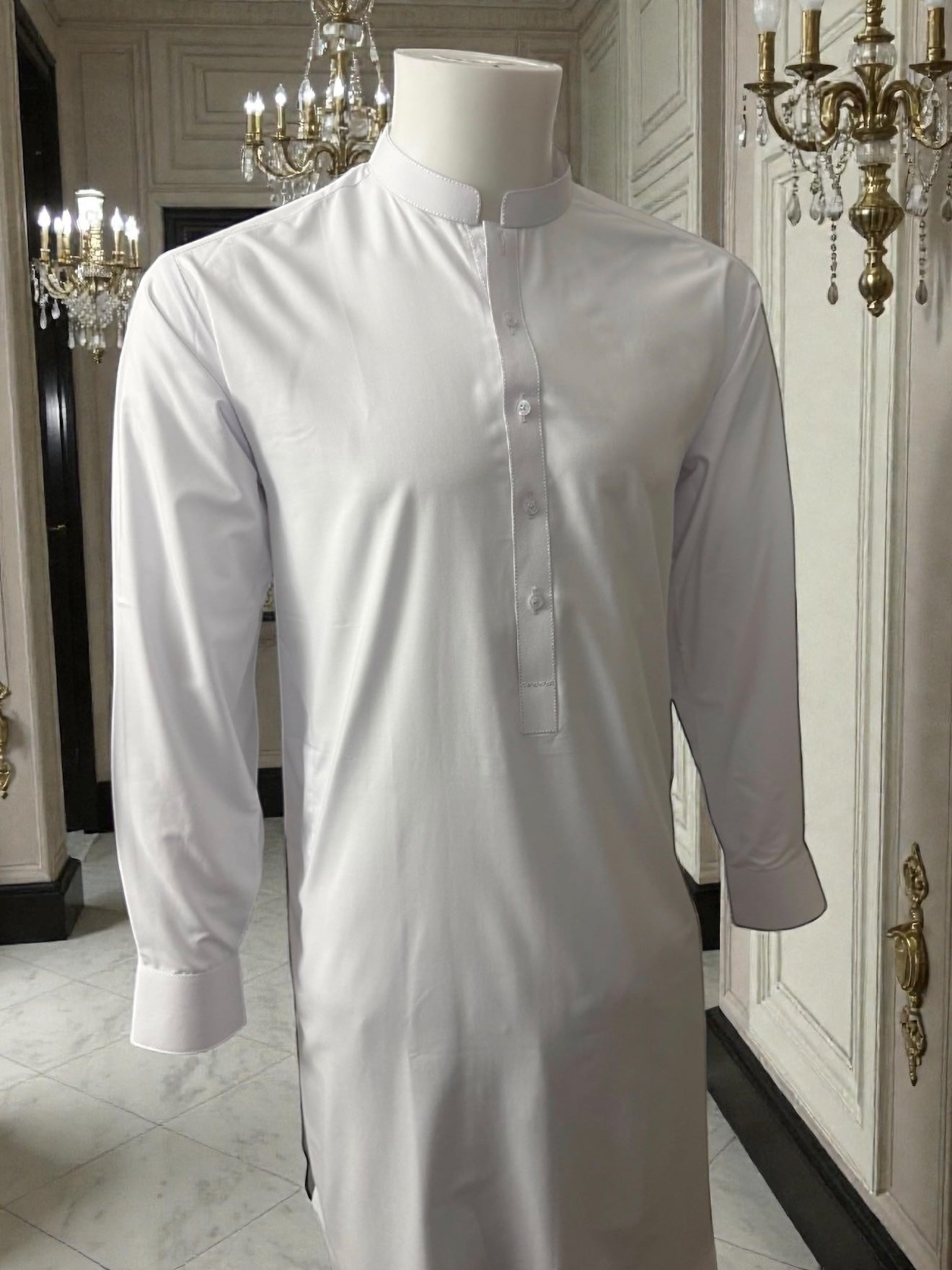 Afghan Parahan Tunban for Men – Premium Grace Fabric – White – X-Large